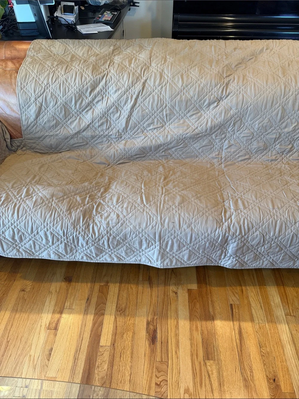 Quilted Sofa Protector Slipcovers in Light Taupe